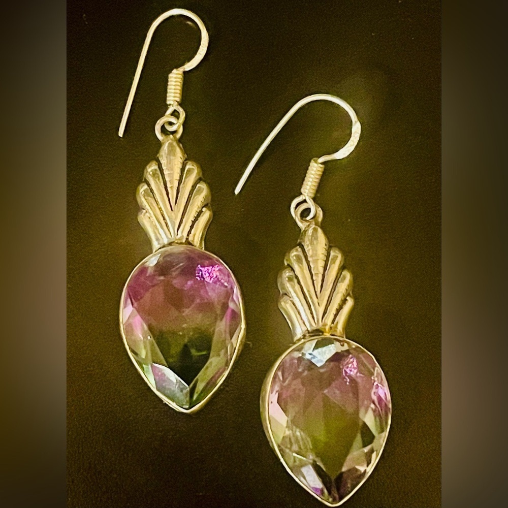 Ametrine Purple and Teal Gemstone Earrings